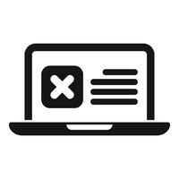 Laptop showing delete icon for unsuccessful operation vector
