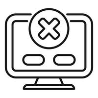 Computer showing error message with delete cross mark icon thin line vector