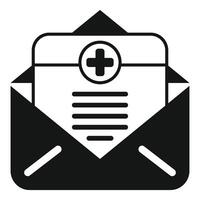 Open envelope containing medical document with cross symbol vector