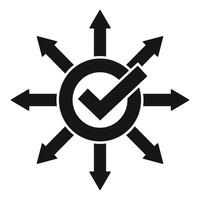 Checkmark expanding in eight directions symbolizing multitasking vector