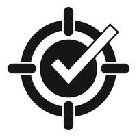 Check mark symbol inside target aiming for success vector