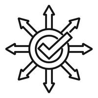 Checkmark expanding in all directions with arrows representing growth and success vector
