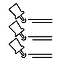 Three push pins pointing at blank lines on white background vector