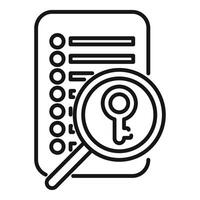 Magnifying glass analyzing document with key representing data security and encryption vector