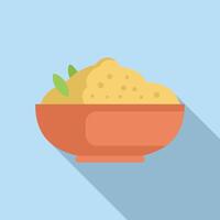 Bowl full of couscous with green leaves is standing on the table vector