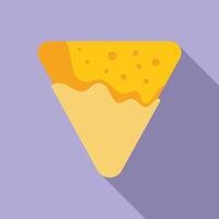 Single nachos chip covered with melted cheese minimalist illustration with long shadow vector