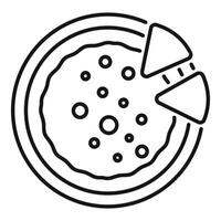 Round hot pizza with slices taking out from above minimalist lineart icon vector