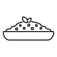 Line drawing of a bowl containing a delicious hummus with chickpeas and basil leaves vector