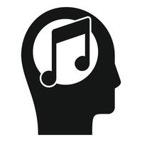 Human head silhouette with musical note inside representing music thinking vector