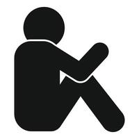 Lonely person sitting down hugging knees icon vector