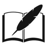 Feather pen writing on open book symbol of education vector