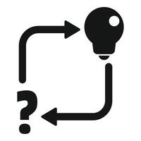 Idea generation process starting with question mark and leading to light bulb vector