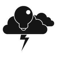 Light bulb floating on cloud with lightning bolt striking down brainstorming concept vector