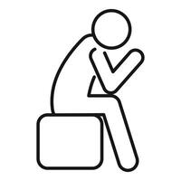 Stick figure sitting down on a cube and thinking vector
