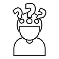 Person having many questions with question marks over his head vector