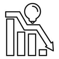 Light bulb falling on declining bar chart representing bad idea vector