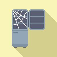 Old empty fridge with cobweb inside is standing open vector