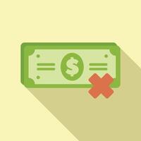 Green banknote with dollar sign being crossed out with big red cross representing debt and bankruptcy in minimalist style vector