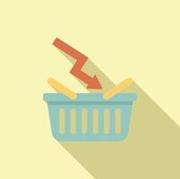 Red arrow pointing down on shopping basket icon vector