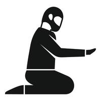 Racer kneeling and asking for help icon, simple style vector