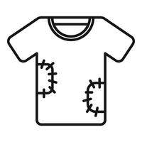 T shirt with patches minimalist line art icon showing repairing vector