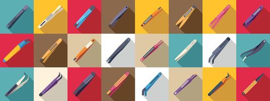 Tweezers icons set. Collection of tweezers icons showing different types of tweezers for various purposes vector
