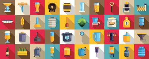 Home brewing icons set. Brewer making craft beer using traditional method icons set vector