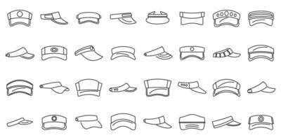 Visor cap icons set. Set of different visor cap silhouettes for tennis player or golfer vector
