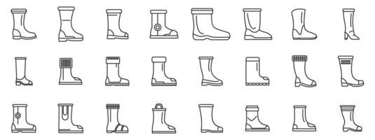 Boots icons set. Large set of rubber and waterproof boots icons showing different styles and protection levels vector