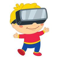 Smiling boy experiencing virtual reality using a vr headset vector
