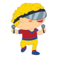 Young child singing and having fun experiencing virtual reality with headset and microphones vector