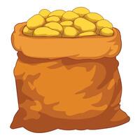 Full burlap sack overflowing with raw potatoes vector