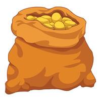 Full burlap sack overflowing with potatoes vector