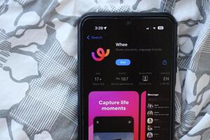 KYIV, UKRAINE - JUNE 20, 2024 Whee is instagram-like application for asian smartphone users for sharing photos between friends