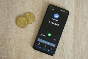 KYIV, UKRAINE - APRIL 20, 2024 Blum telegram bot on smartphone screen. Blum is a viral Telegram based crypto game for earn tokens by managing virtual crypto exchange photo