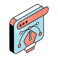 Pen with nodes on web page, bezier tool icon vector