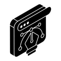 Pen with nodes on web page, bezier tool icon vector