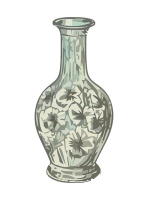 Decorative urn with ornate flower design sketch icon isolated