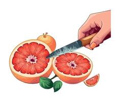 Hand holding freshly sliced grapefruit for healthy eating isolated vector