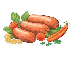 Grilled sausage and vegetables icon isolated vector
