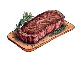 Grilled pork chop, fresh herb spice seasoning icon isolated vector