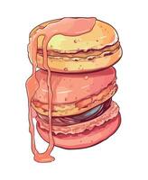 Stack of macaroons with cream and strawberry icon isolated vector