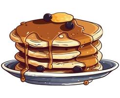 Stack of pancakes with syrup and berries. illustration vector