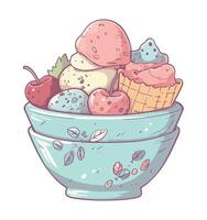 bowl with ice cream and fruits snacks icon isolated vector