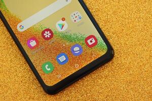 KYIV, UKRAINE - 4 MAY, 2023 Samsung Galaxy A04 Android smartphone has 6.5-inch PLS LCD panel with Infinity-V design photo