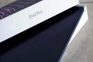 KYIV, UKRAINE - 4 MAY, 2023 Apple ipad 2022 with 12.9 inch diagonal display resolution on m2 processor core photo