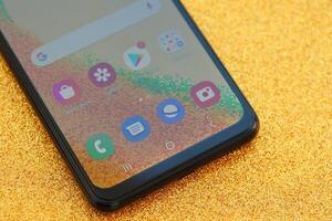KYIV, UKRAINE - 4 MAY, 2023 Samsung Galaxy A04 Android smartphone has 6.5-inch PLS LCD panel with Infinity-V design photo