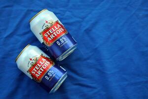 KYIV, UKRAINE - 4 MAY, 2023 Can of Stella Artois beer without alcohol and low in calories photo