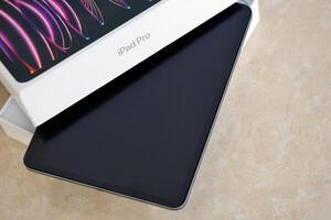 KYIV, UKRAINE - 4 MAY, 2023 Apple ipad 2022 with 12.9 inch diagonal display resolution on m2 processor core photo