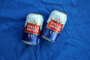 KYIV, UKRAINE - 4 MAY, 2023 Can of Stella Artois beer without alcohol and low in calories photo